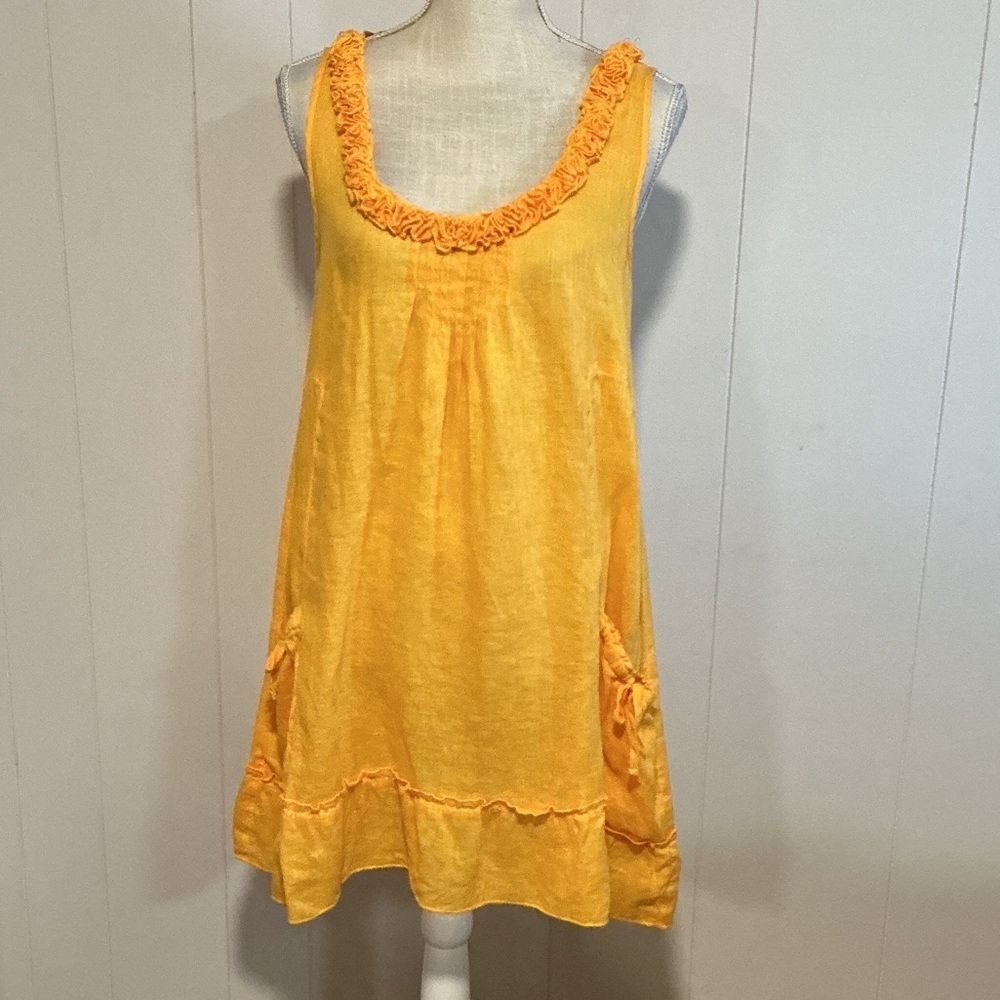 100 % linen CP Shades Sunny Yellow Ruffle-Trim Sleeveless Tunic
